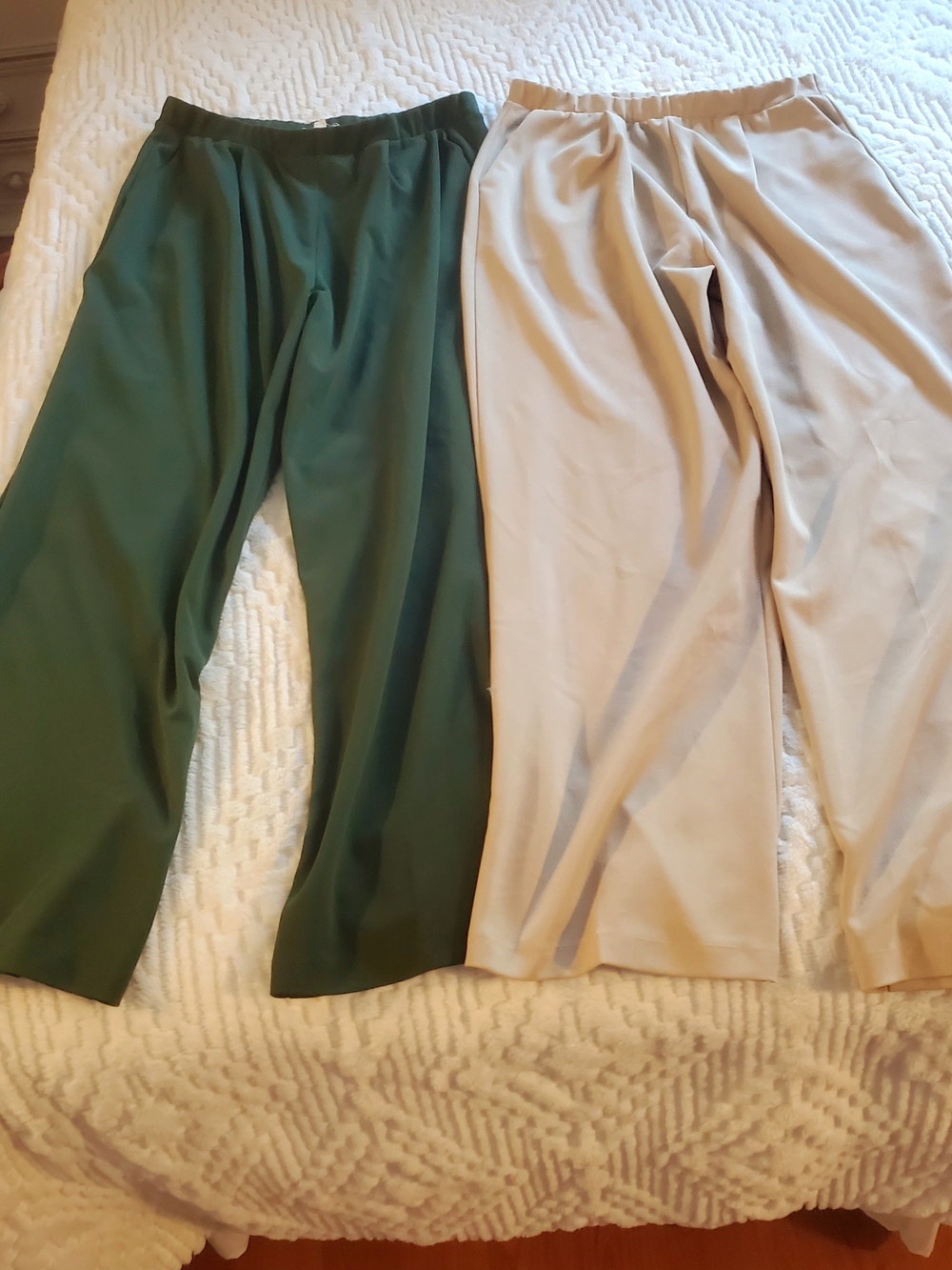 Dillard's Junior Dept. Wide-Leg Pull-On Pants in Forest Green and Beige.
